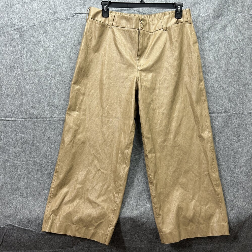 Chico's Faux Leather Wide Leg Crop Pants Women's Size 3 US 16 Tan High Rise